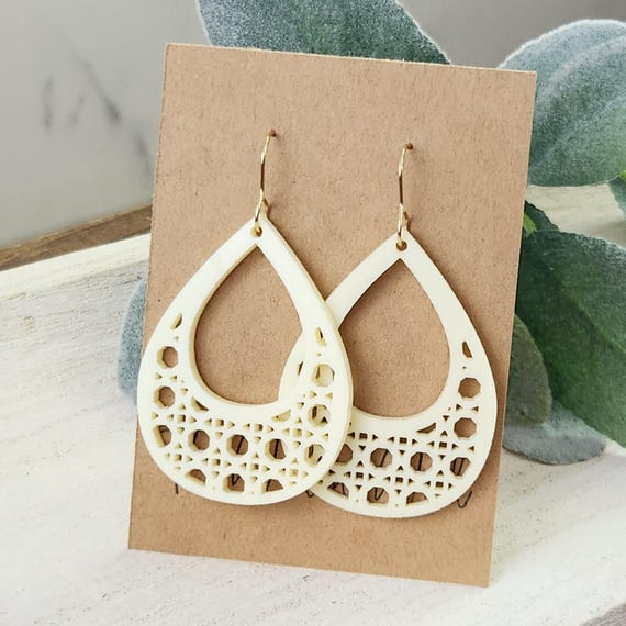 Rattan Teardrop Earrings | Acrylic Earrings | Summer Earrings | Rattan Earrings | Gift for Her