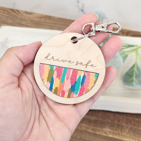 Drive Safe Keychain | Wood Keychain | Wood and Leather Keychain | Purse Charm | Engraved Keychain | Gift for First Time Driver