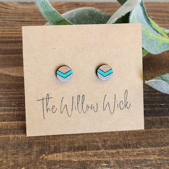 Chevron Earrings | Wood Earrings | Stud Earrings | Post Earrings | Hand Painted Earrings | School Spirit Earrings | Ombre Earrings