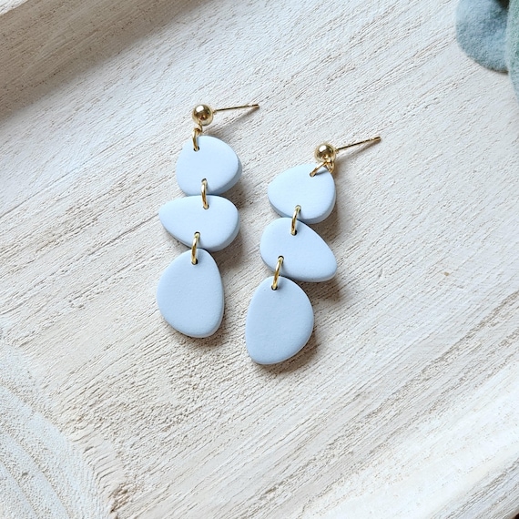 Pebble Earrings | Polymer Clay Earrings | Spring Earrings | Light Blue Earrings | Dangle Earrings