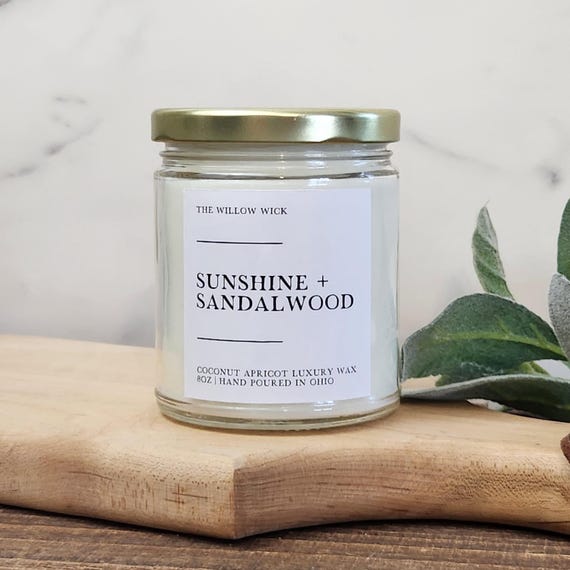 Sunshine and Sandalwood Candle | Coconut Apricot Wax Candle | Citrus Scent | Eco-Friendly Candle | 8oz | Kitchen Candle