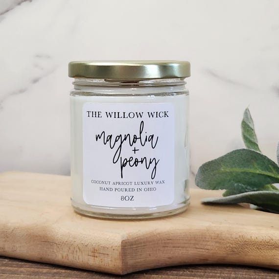 Magnolia + Peony Candle | Coconut Apricot Wax Candle | Wood Wick Candle | Floral Scent Candle | Eco Friendly Candle