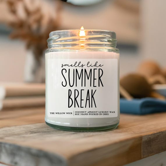 Smells Like Summer Break Candle | Wood Wick Candle | Coconut Apricot Wax Candle | Teacher Gift | Bus Driver Gift | Student Graduation Gift