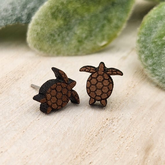 Sea Turtle Earrings | Wood Earrings | Stud Earrings | Post Earrings | Hand Painted Earrings | Turtle Post Earrings | Summer Earrings