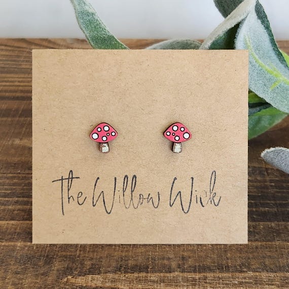 Mushroom Earrings | Wood Earrings | Stud Earrings | Post Earrings | Hand Painted Earrings | Mini Mushroom Earrings | Nature Earrings