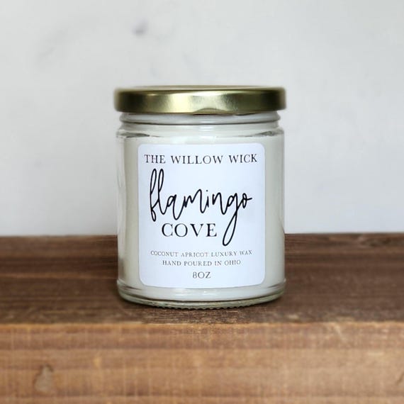 Flamingo Cove Candle | Coconut Apricot Wax Candle | Wood Wick Candle | Fruity Scent Candle | Eco Friendly Candle | 8oz Candle