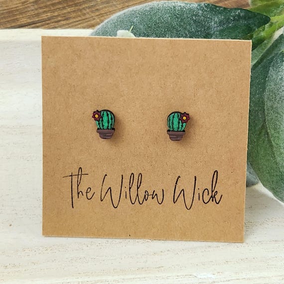 Cactus Earrings | Wood Earrings | Stud Earrings | Post Earrings | Hand Painted Earrings | Plant Mom Earrings | Summer Earrings