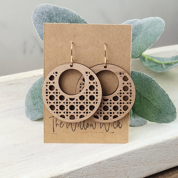 Rattan Circle Earrings | Cherry Wood Earrings | Summer Earrings | Wood Rattan Earrings | Gift for Her