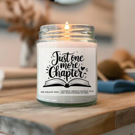 Just One More Chapter Candle | Wood Wick Candle | Coconut Apricot Wax Candle | Book Lover Gift | Bookish Candle | Bookworm Gift | Book Club