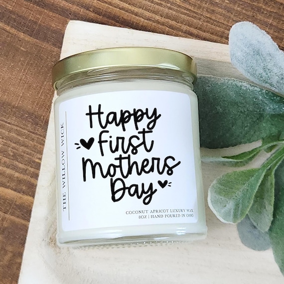 First Mother's Day Candle | Wood Wick Candle | Coconut Apricot Wax Candle | New Mom Gift | Gift for Wife