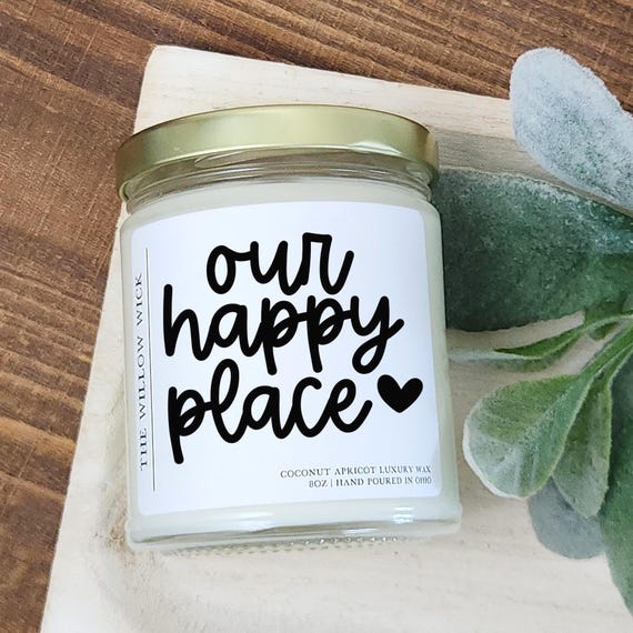 Our Happy Place Candle | Wood Wick Candle | Coconut Apricot Wax Candle | Realtor Closing Gift | New Home Gift | Housewarming Candle