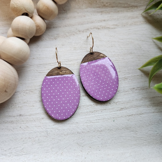 WOOD earrings | lightweight earrings | statement earrings | wood dangle earrings | decoupage wood earring | boho | gift for her