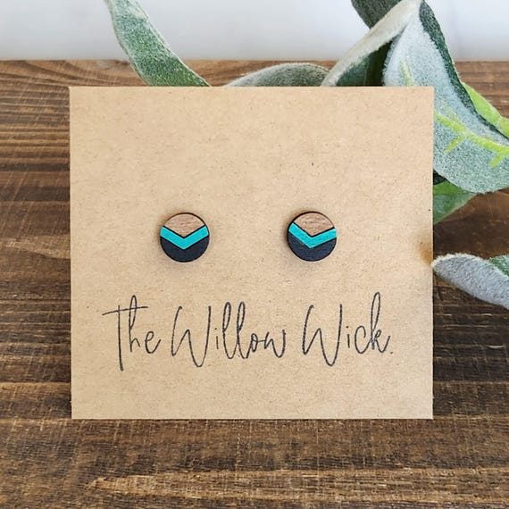 Chevron Earrings | Wood Earrings | Stud Earrings | Post Earrings | Hand Painted Earrings