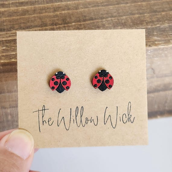 Lady Bug Earrings | Wood Earrings | Stud Earrings | Post Earrings | Hand Painted Earrings | Insect Earrings