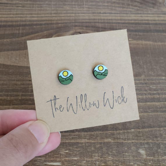 Desert Sun Earrings | Wood Earrings | Stud Earrings | Post Earrings | Hand Painted Earrings