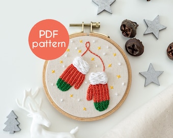 Embroidery Pattern - COZY MITTENS, Winter and Christmas PDF Pattern, with YouTube video tutorial included