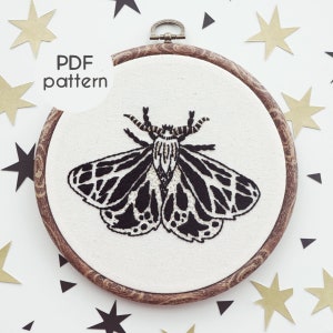 Hand Embroidery Pattern - The Moth, Beginner Embroidery, PDF pattern, Insect Embroidery