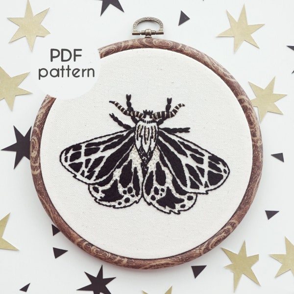 Hand Embroidery Pattern - The Moth, Beginner Embroidery, PDF pattern, Insect Embroidery