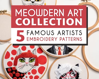 Cat Artist Embroidery Patterns: Meowdern Art Collection (Digital PDF)