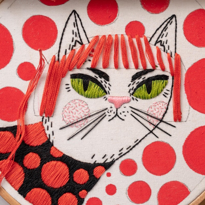 PDF Embroidery Pattern YAYOI KUSAMA Inspired Cat Portrait, Photo and Video Tutorials Included image 8