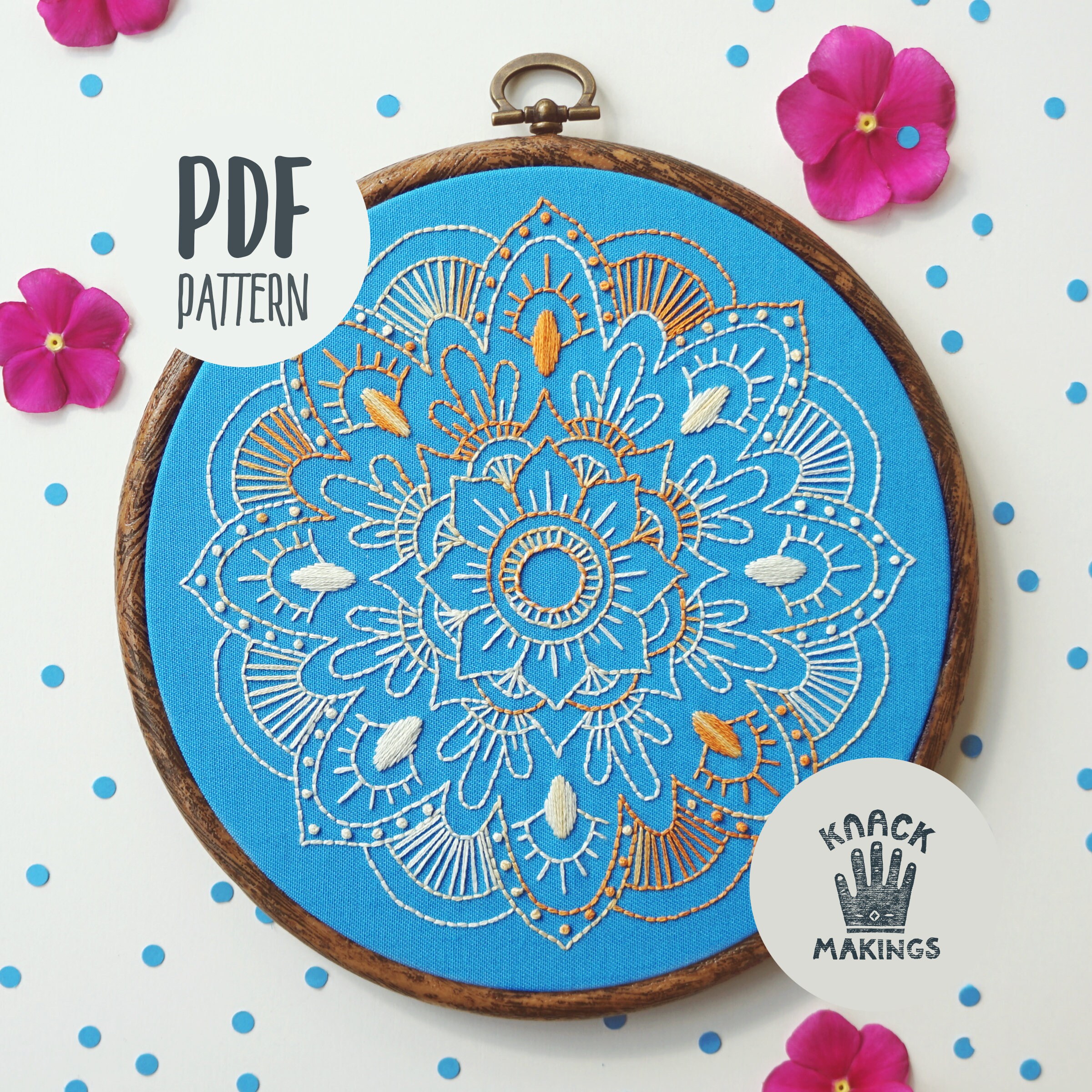 Mandala pdf embroidery sybju beginner embroidery hoop  etsy