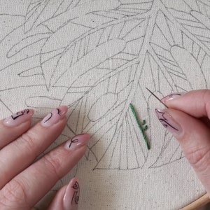 Embroidery Pattern Monstera Leaves, Advanced Hand Embroidery Pattern, Video Tutorial image 4