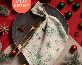 Santa is Coming Embroidery Pattern PDF | Christmas Napkin Design | Intermediate Hand Embroidery Tutorial