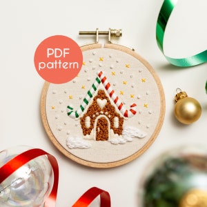 Lebkuchenhaus Stickmuster: Weihnachtsstickerei Hoop Art (PDF-Muster)