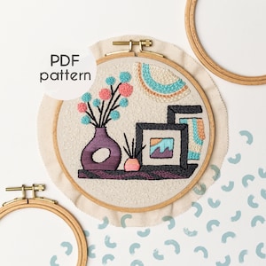 Embroidery Pattern PDF - MODERN INTERIOR hoop art, Intermediate Embroidery, step by step Beginner embroidery tutorials