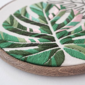 Embroidery Pattern Monstera Leaves, Advanced Hand Embroidery Pattern, Video Tutorial image 7