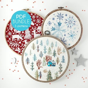 Hand Embroidery Patterns - Cozy Winter Bundle, Intermediate Embroidery, PDF Pattern