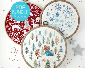 Hand Embroidery Patterns - Cozy Winter Bundle, Intermediate Embroidery, PDF Pattern