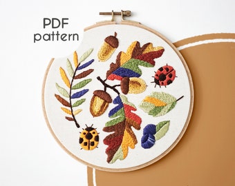 Hand Embroidery Pattern - Autumn Season, Intermediate PDF Pattern, Woodland