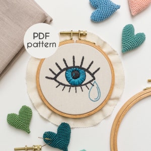 Hand Embroidery Pattern EYE WIDE OPEN modern embroidery pattern, photo and video tutorials included image 1