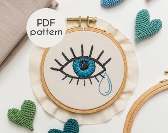 Hand Embroidery Pattern - EYE WIDE OPEN modern embroidery pattern, photo and video tutorials included