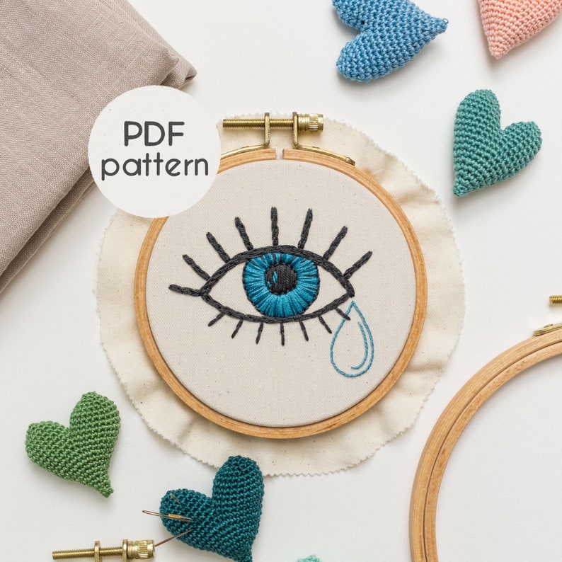 Hand Embroidery Pattern EYE WIDE OPEN modern embroidery pattern, photo and video tutorials included image 1