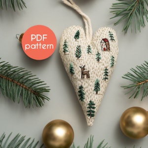 Christmas EMBROIDERY Pattern - DIY Ornament with video tutorials for beginners, PDF pattern design featuring a winter landscape