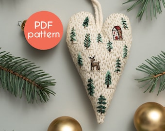 Christmas EMBROIDERY Pattern - DIY Ornament with video tutorials for beginners, PDF pattern design featuring a winter landscape