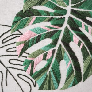 Embroidery Pattern Monstera Leaves, Advanced Hand Embroidery Pattern, Video Tutorial image 2