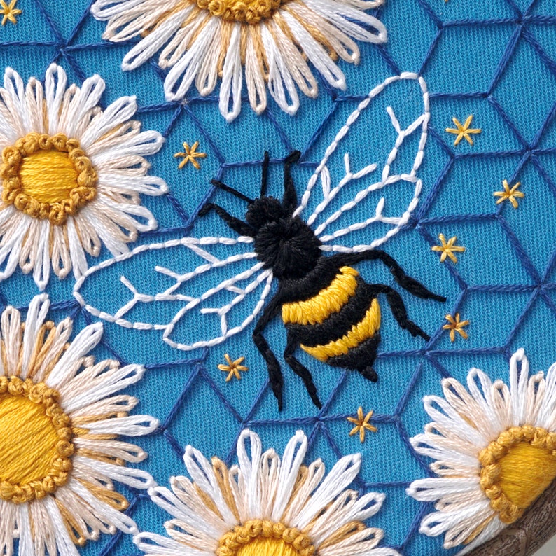 Bee embroidery pdf embroidery design daisy embroidery  etsy