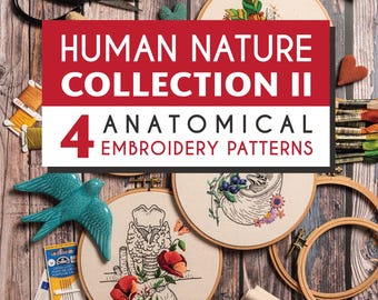 Pacote de bordado - Padrões de anatomia humana em PDF, tutoriais em vídeo incluídos
