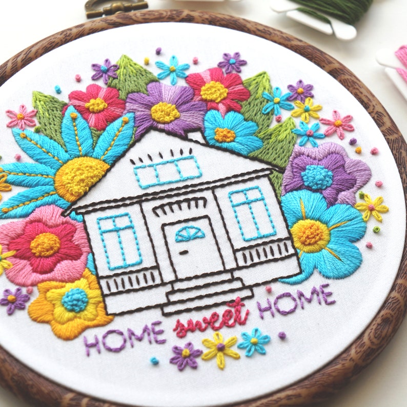 Hand Embroidery Pattern Home Sweet Home, Intermediate Embroidery, PDF Embroidery image 3