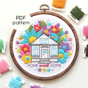 Hand Embroidery Pattern Home Sweet Home, Intermediate Embroidery, PDF Embroidery image 1