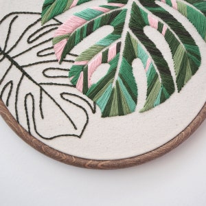 Embroidery Pattern Monstera Leaves, Advanced Hand Embroidery Pattern, Video Tutorial image 6