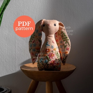 Cartamodello per coniglietto in PDF / Cartamodello per coniglietto di peluche ricamato fai da te / Cartamodello per regalo per neonati / Bambola di animale fai da te