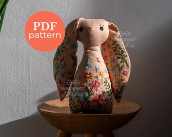 Embroidered Bunny Sewing Pattern | Stuffed Toy | Hand Embroidery Soft Bunny DIY