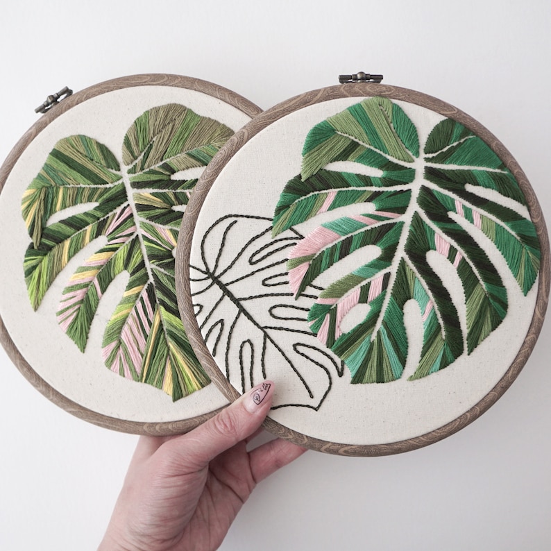 Embroidery Pattern Monstera Leaves, Advanced Hand Embroidery Pattern, Video Tutorial image 8