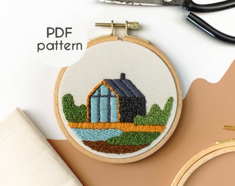 Hand Embroidery Pattern - Modern Cabin, Beginner Level, Embroidery PDF Pattern