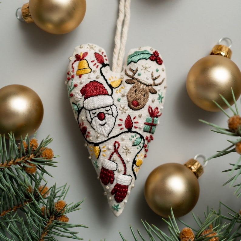 EMBROIDERY Pattern Ornament for Christmas in the shape of a heart, PDF pattern design with video tutorials for beginners. image 9