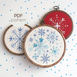 Embroidery Pattern - Snowflake Collection, PDF Embroidery Bundle, Beginner Pattern, Winter Embroidery